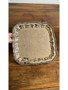 Large Square Silver Plated over Copper Serving Tray Old English Reproductions
